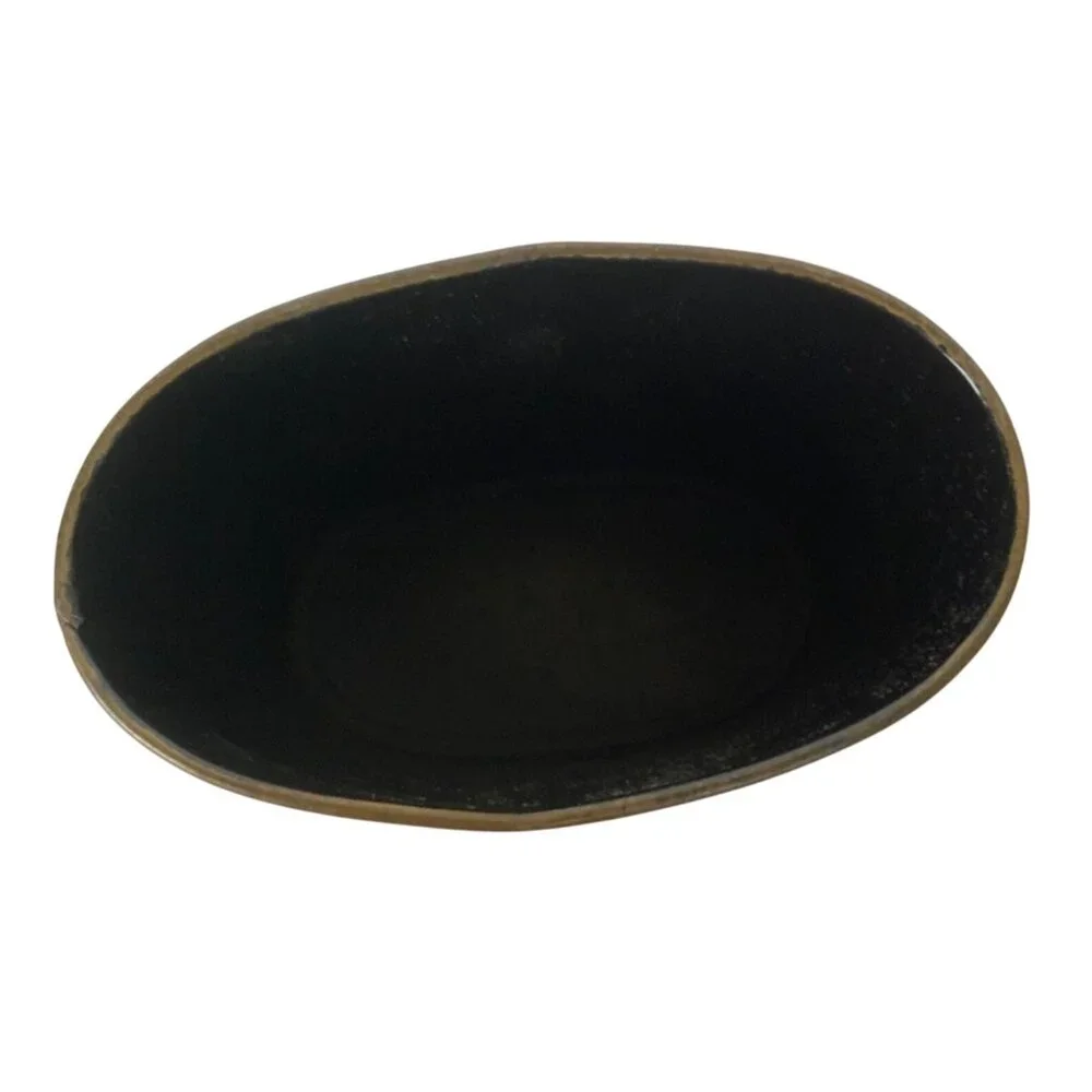 Vintage Hand-Painted Toleware Pencil Holder Black Gold Floral Oval Design
